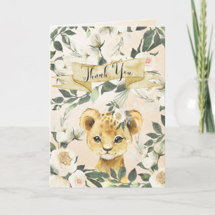 carte de remerciements de baby shower floral lionn