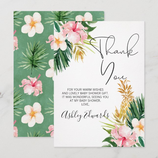 Carte de remerciements de Baby shower floral tropi (Devant / Derrière)