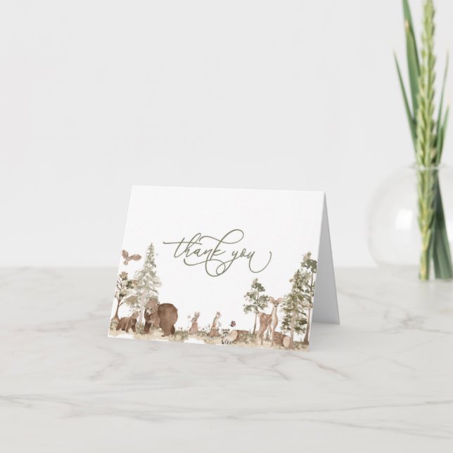 Carte de remerciements de Baby shower forestier (Devant)