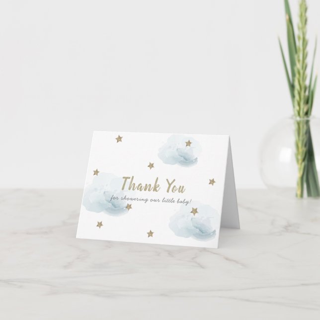 Carte de remerciements de Baby shower Gold Stars & (Devant)