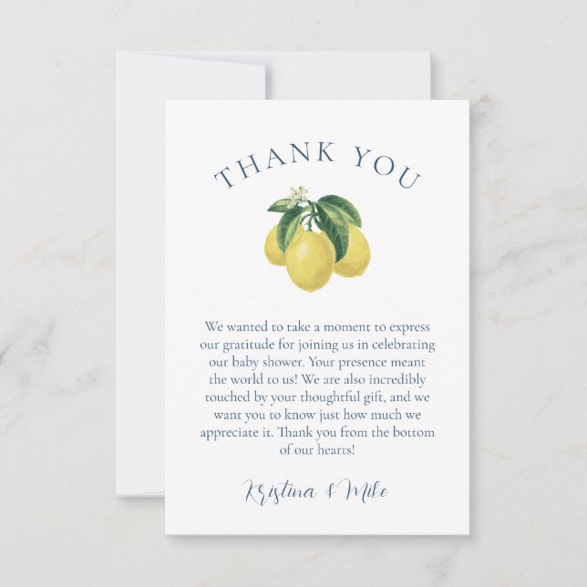 Carte de remerciements de Baby shower jaune citron (Devant)