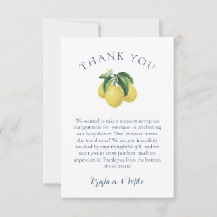 Carte de remerciements de Baby shower jaune citron
