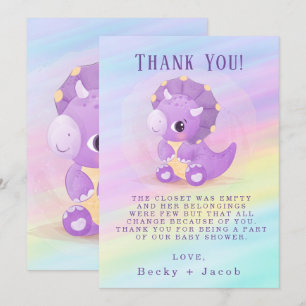 Carte de remerciements de Baby shower mou Dinosaur