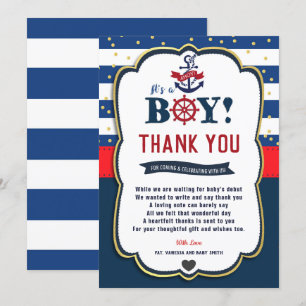 Carte de remerciements de Baby shower Nautical Aho