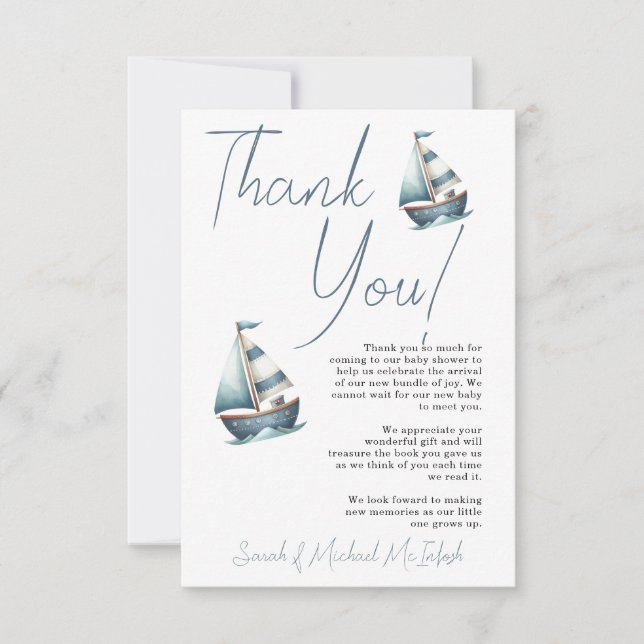 Carte de remerciements de Baby shower nautique (Devant)
