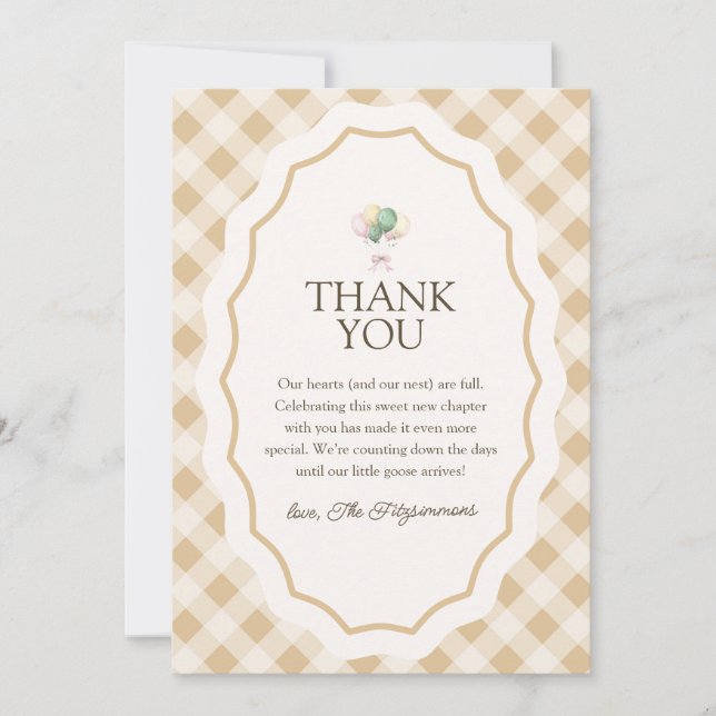 Carte de remerciements de Baby shower neutre entre (Devant)