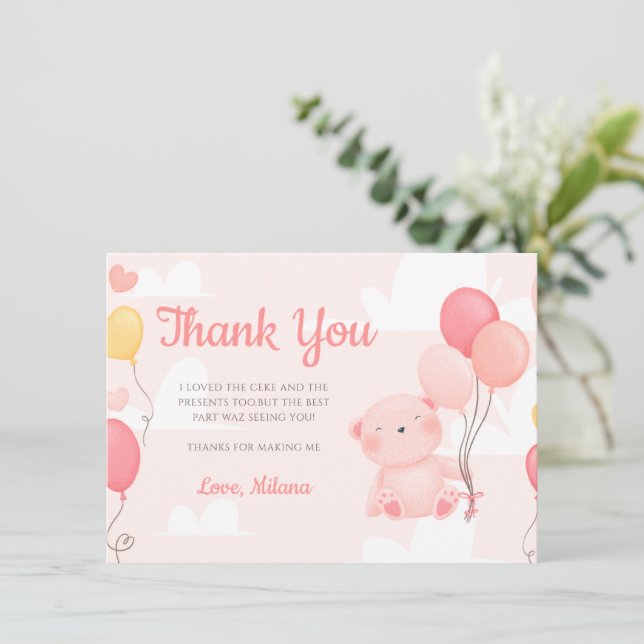 Carte de remerciements de Baby shower pour fille o (Debout devant)