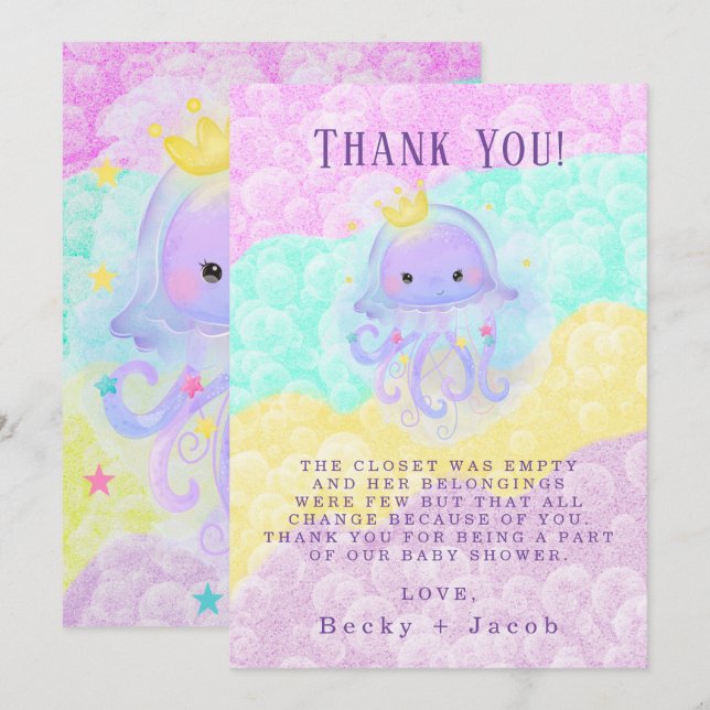 Carte de remerciements de Baby shower Princess Jel (Devant / Derrière)