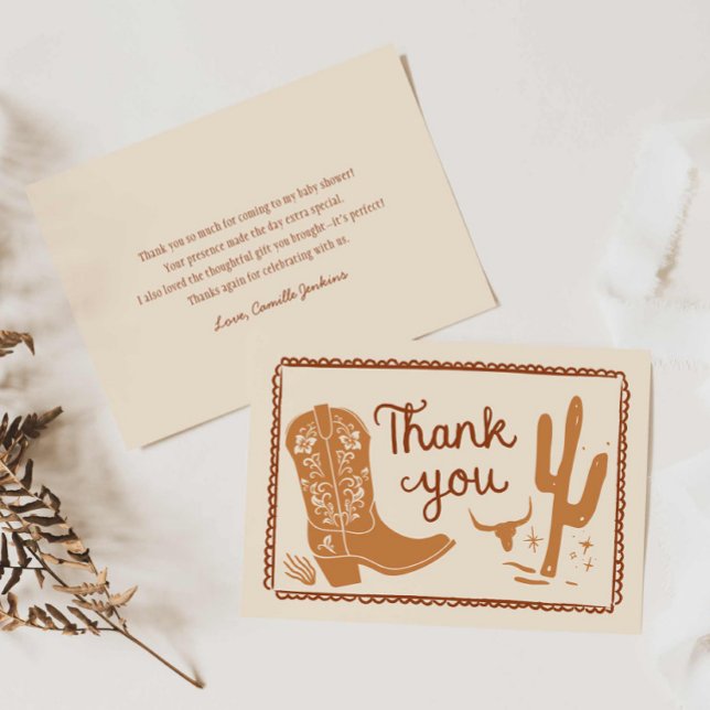 Carte de remerciements de Baby shower rustique Cow (Cowboy Western Baby Shower Thank you card)