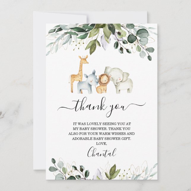 Carte de remerciements de Baby shower Safari Folia (Devant)