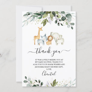 Carte de remerciements de Baby shower Safari Folia