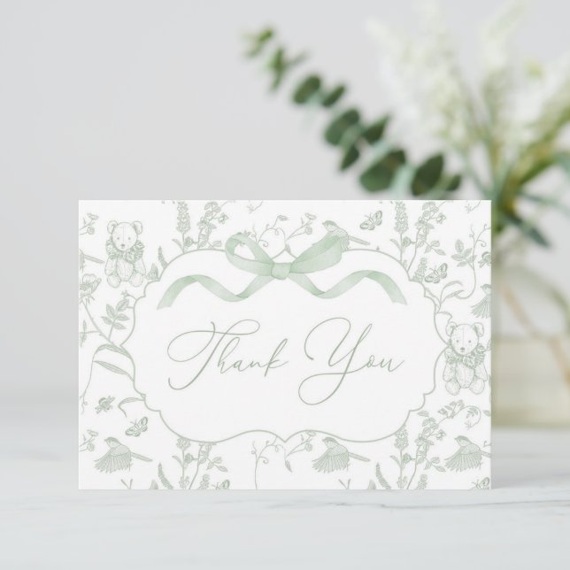 Carte de remerciements de Baby shower Sage Bow (Debout devant)