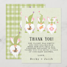 Carte de remerciements de Baby shower vert Gnomes 