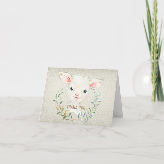 Carte de remerciements de Baby shower Woolie Lambe (Devant)