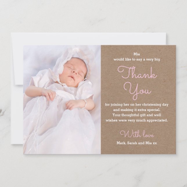 Carte de remerciements de baptême/baptême de fille (Devant)