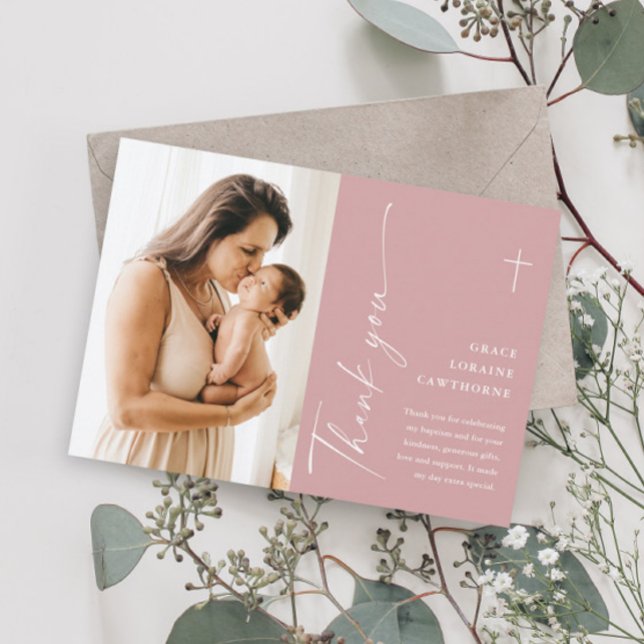 Carte de remerciements de Baptême de Script élégan (Créateur téléchargé)