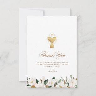 carte de remerciements de baptême floral magnolia