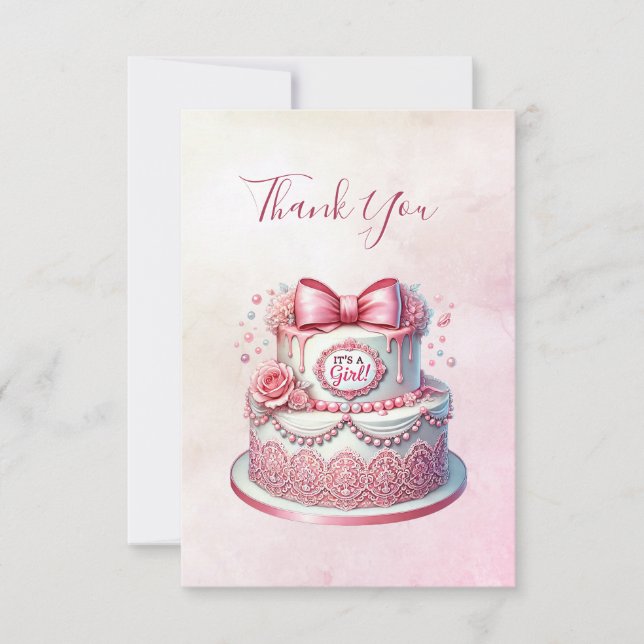 Carte de remerciements de boîte rose pâtisserie dé (Devant)