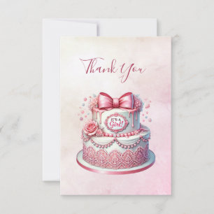 Carte de remerciements de boîte rose pâtisserie dé