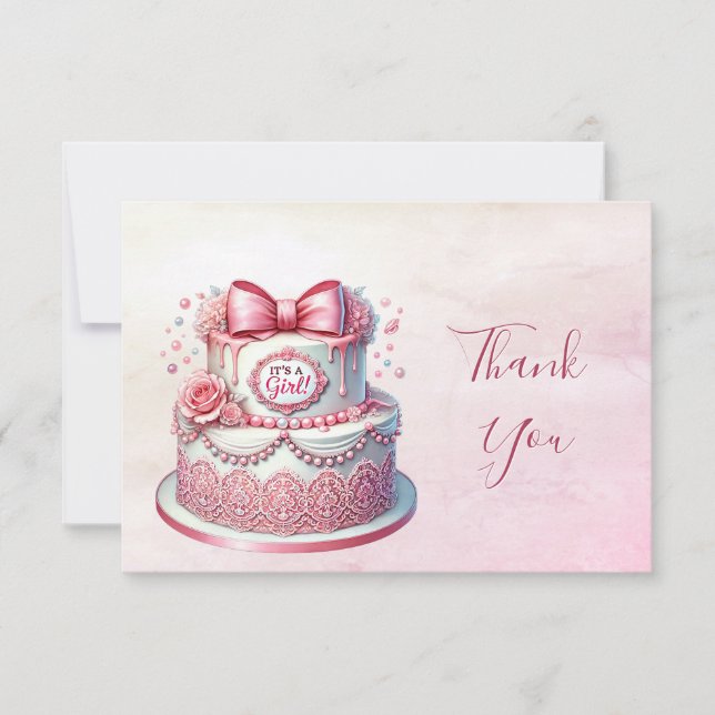 Carte de remerciements de boîte rose pâtisserie dé (Devant)