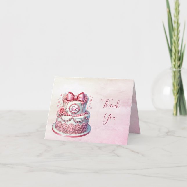Carte de remerciements de boîte rose pâtisserie dé (Devant)
