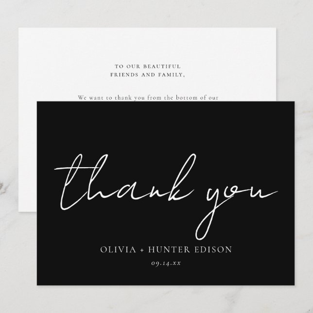 Carte de remerciements de calligraphie de message  (Devant / Derrière)