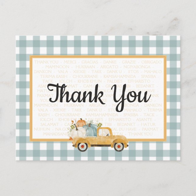 Carte de remerciements de camion citrouille (Devant)