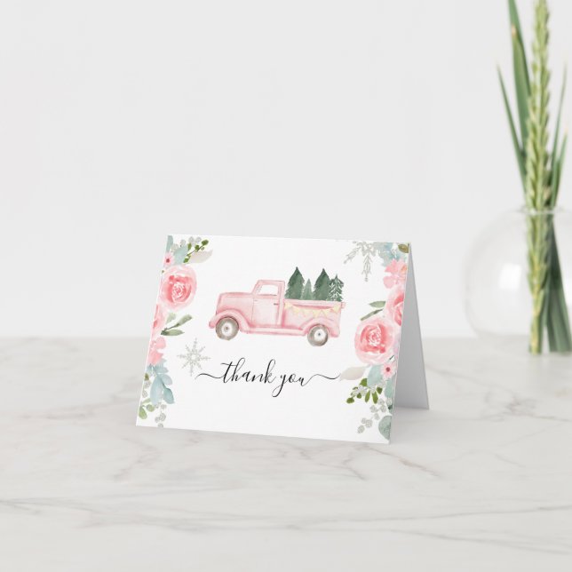 Carte de remerciements de camion de Noël d'hiver (Devant)