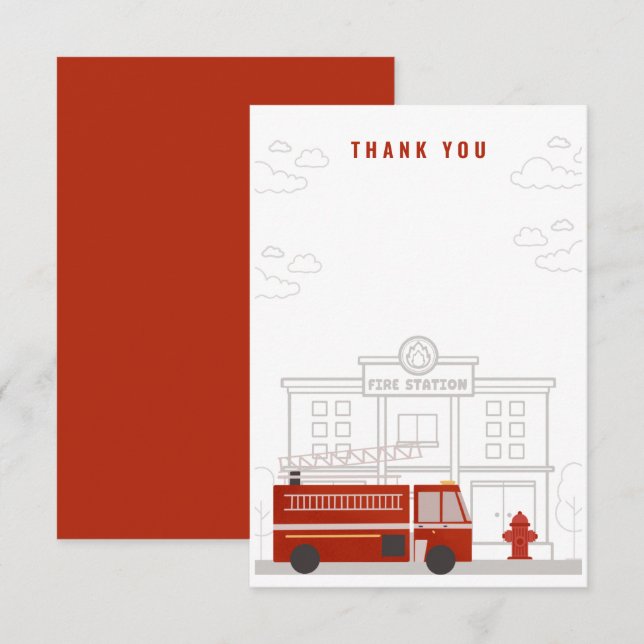 Carte de remerciements de camion d'incendie (Devant / Derrière)