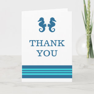 Carte de remerciements de cheval de mer bleu turqu