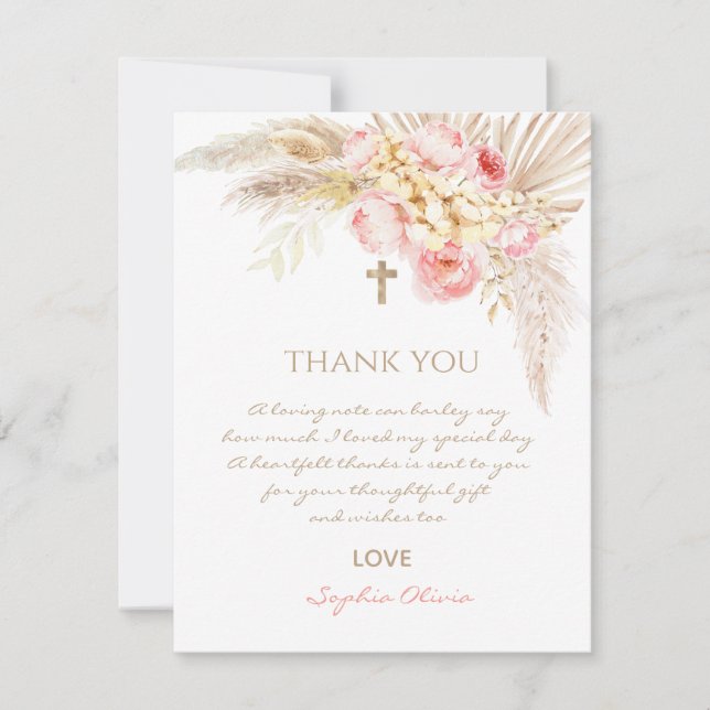 Carte de remerciements de Christening Boho Rose Go (Devant)