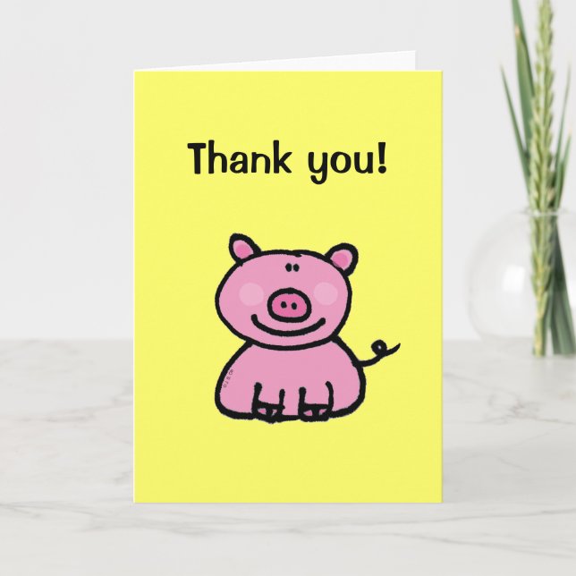 Carte de remerciements de cochon de dessin (Devant)