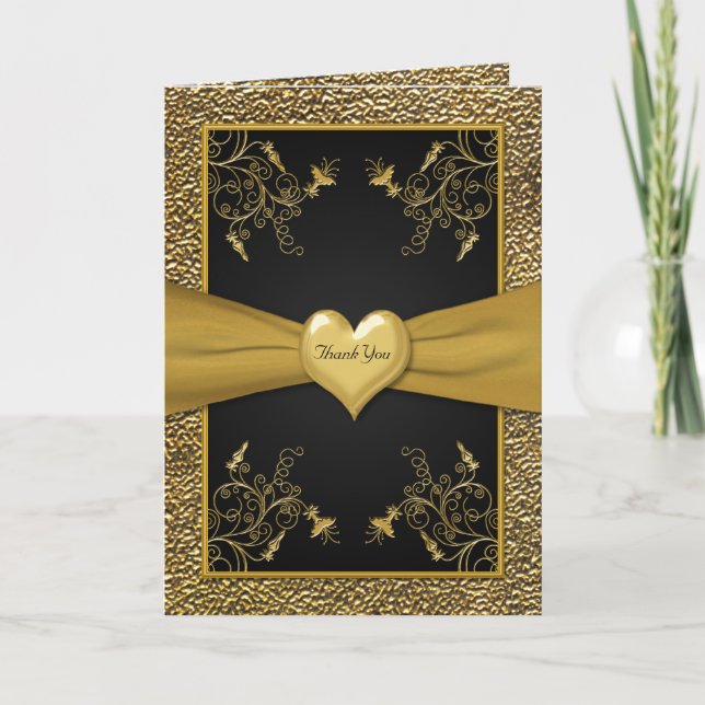 Carte de remerciements de coeur noir et or dramati (Devant)