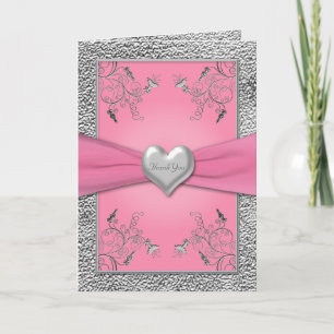 Carte de remerciements de coeur rose et en eau dou