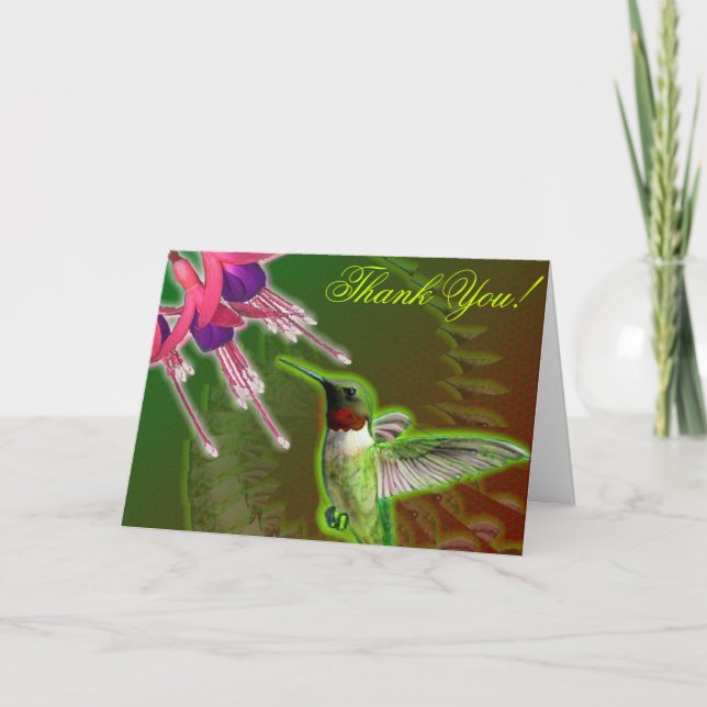 Carte de remerciements de colibri et de fuchsia (Devant)