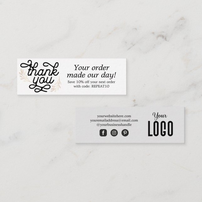 Carte de remerciements de commande personnalisée d (Devant / Derrière)