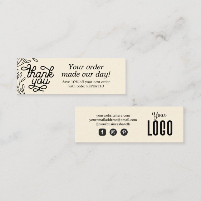 Carte de remerciements de commande personnalisée V (Devant / Derrière)