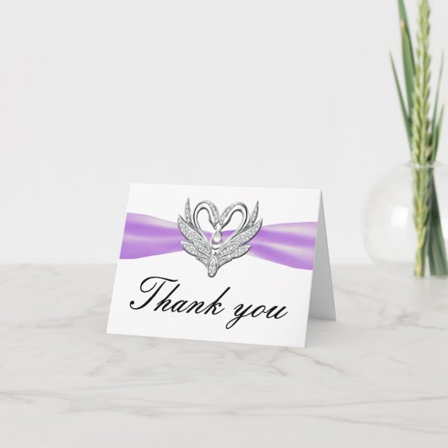 Carte de remerciements de cygnes d'argent violet a (Devant)