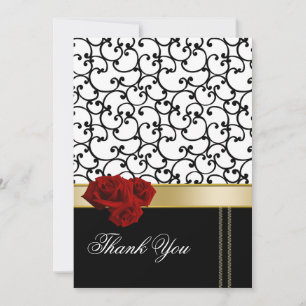 carte de remerciements de damassé de roses rouges