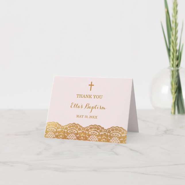 Carte de remerciements de dentelle d'or rose (Devant)