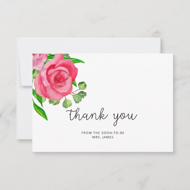 carte de remerciements de douche nuptiale rose (Devant)