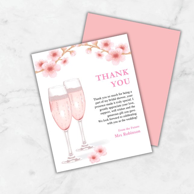Carte de remerciements de Fête des mariées de péta (Budget Petals & Prosecco Bridal Shower Thank You Card  )