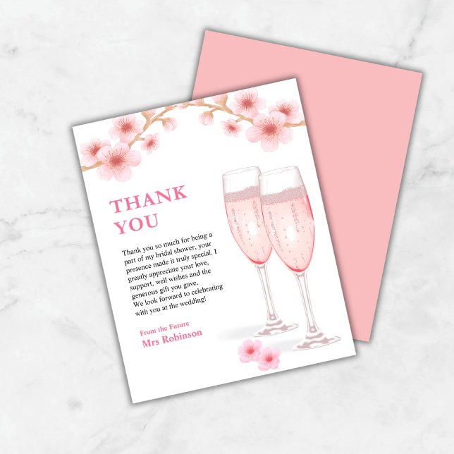 Carte de remerciements de Fête des mariées de péta (Budget Petals & Prosecco Bridal Shower Thank You Card  )