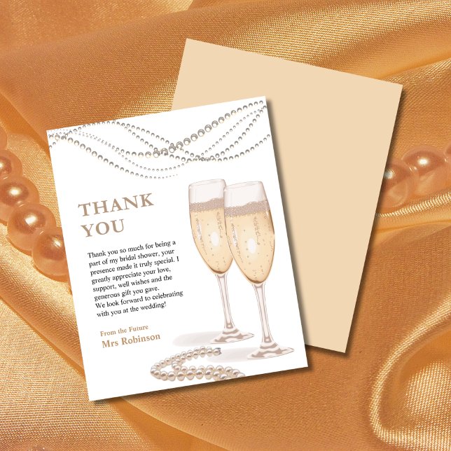Carte de remerciements de Fête des mariées Pearl & (Pearls & Prosecco Bridal Shower Thank You Card )