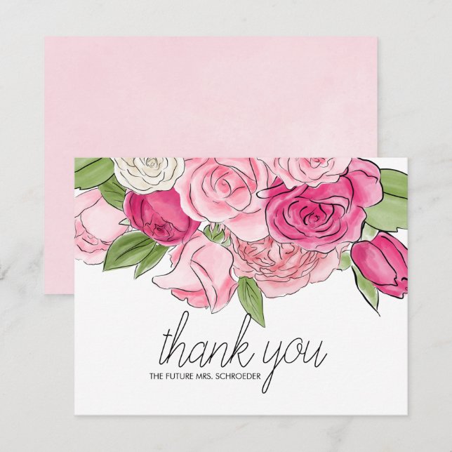 Carte de remerciements de Fête des mariées Roses R (Devant / Derrière)