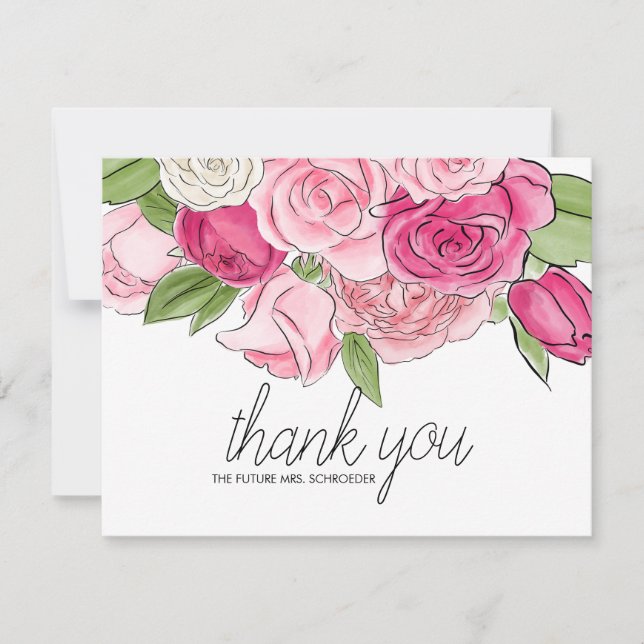 Carte de remerciements de Fête des mariées Roses R (Devant)
