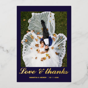 Carte de remerciements de feuille mariage bleu mar
