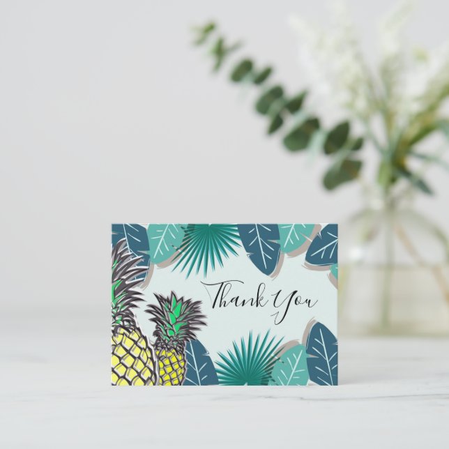 Carte de remerciements de feuille tropicale ananas (Debout devant)