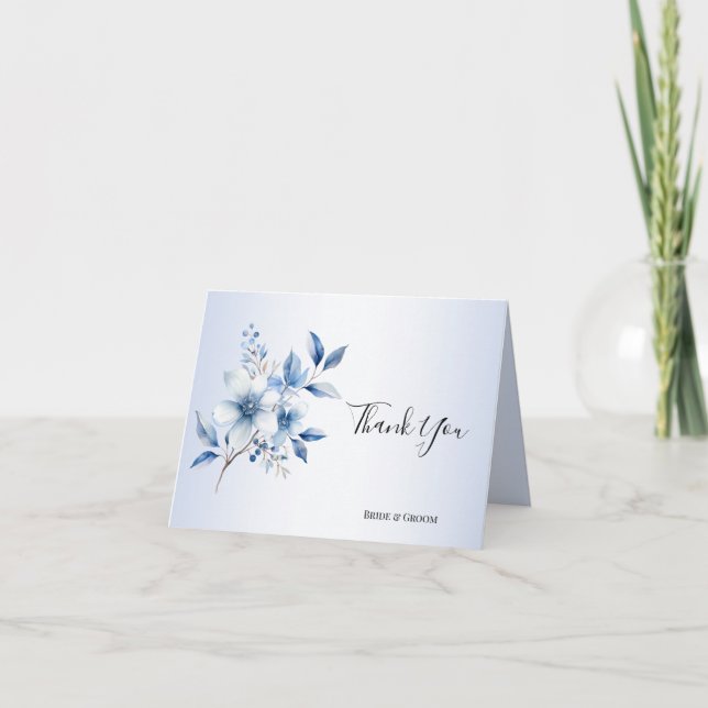Carte de remerciements de fleurs bleues botaniques (Devant)