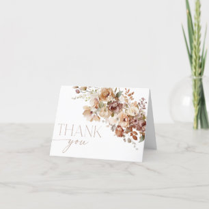 Carte de remerciements de fleurs de boho brun fonc